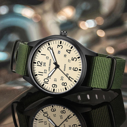 LIGE 2025 TOP NEW quartz wristwatch Arabic Watch for Men Luminous Green Nylon Luxury Leather Wrist Men Watch Montre Homme+BOX