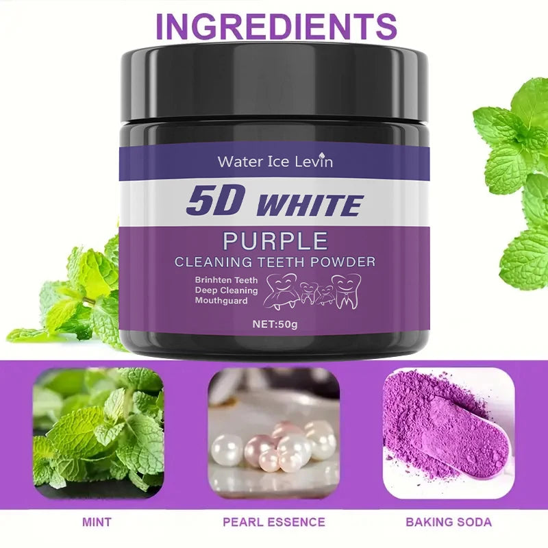 Purple Teeth Cleaning Powder - No Sulfuric Acid, Deep Cleansing and Polishing, Whitens Teeth Within 5 Days, Portable Daily Use