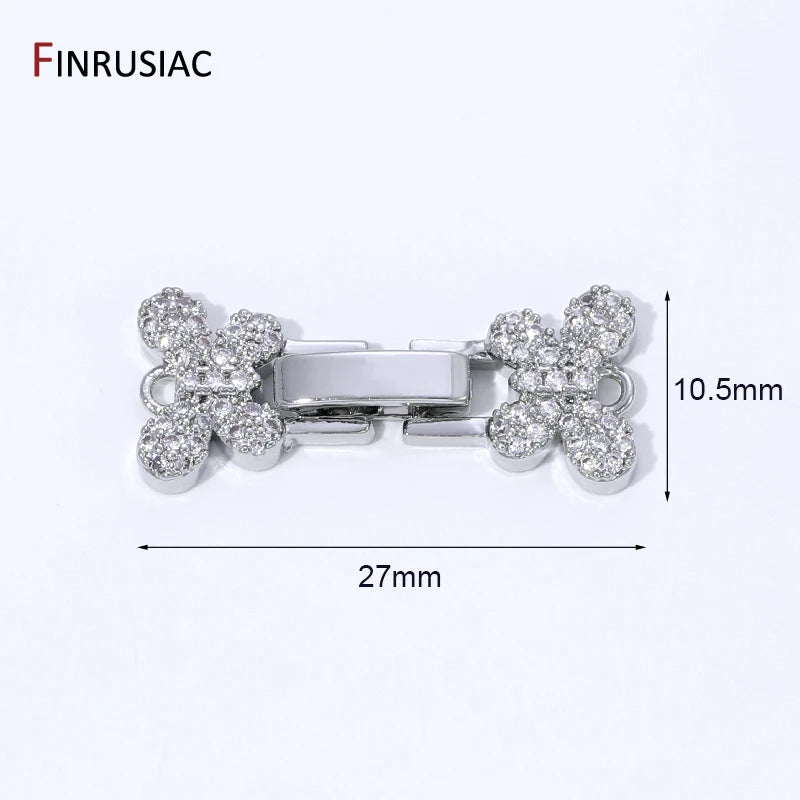 18K Gold Plated Brass Pearl Clasp Connector,Clasps For Bracelet,Zircon Fasteners Lock Clasps For DIY Jewelry Making Supplies
