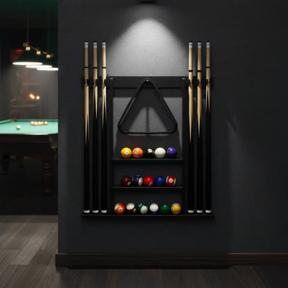 Billiard Cue Rack Black Finish Billiard Cue Stand Game Furniture Easy to Install Sports Storage Scratch Protection for Club Room
