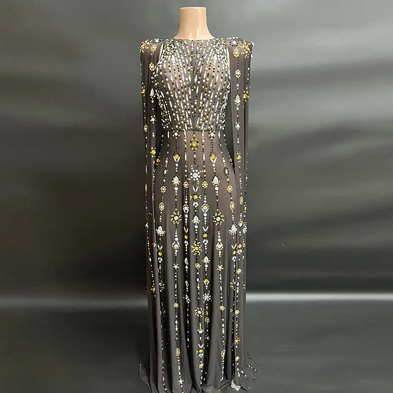 Glamour Party Dresses Said Dubai Luxury Crystal Long Cape Sleeves Evening Dress Arabic Women High-end Wedding Dress party Gown