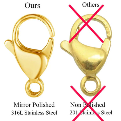 20/30/40 316L Stainless Steel Lobster Clasps Wholesale Mirror Polished 9-19mm 18k Gold Vacuum Plated Diy Jewelry Making Findings