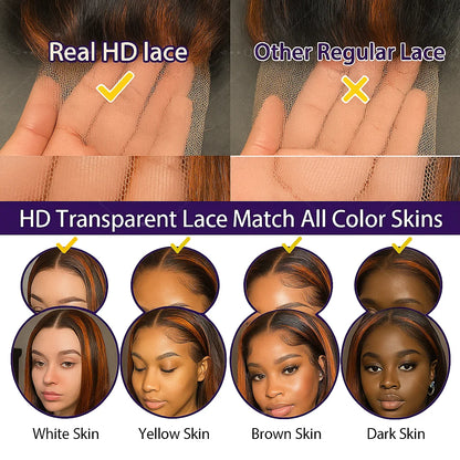 200% Ginger Brown Highlight Wig Human Hair Body Wave Pre Plucked Lace Front Wigs Ombre Ginger Orange Colored 5x5 Glueless Wigs