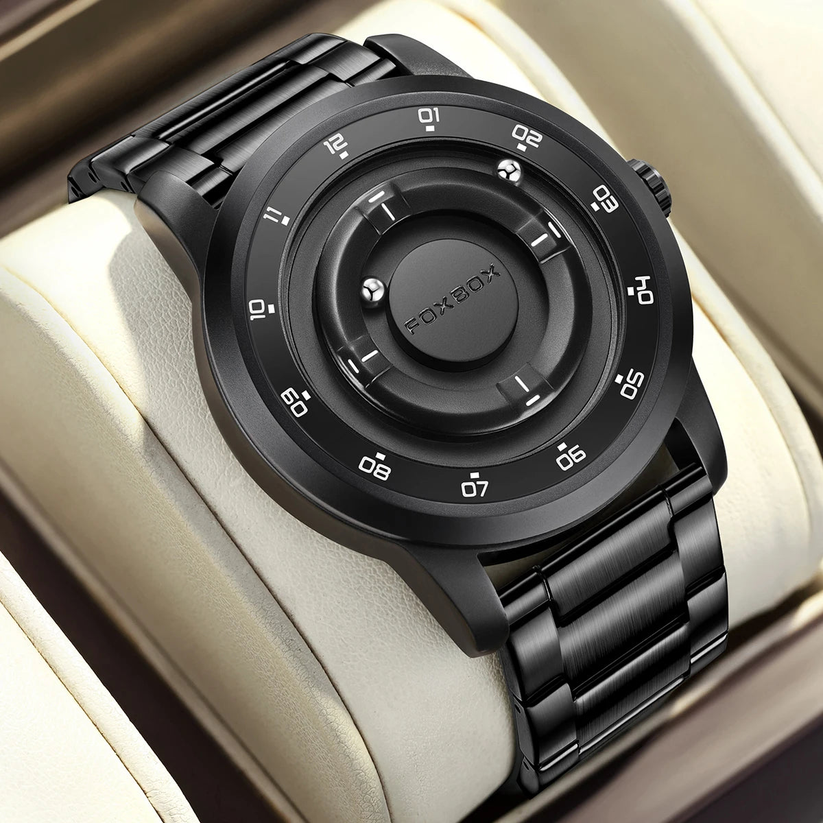 LIGE FOXBOX Fashion Man Magnetic Watch Unique Dial Business Stainless Casual Srolling Bead Waterproof Quartz Men's Watches Gifts