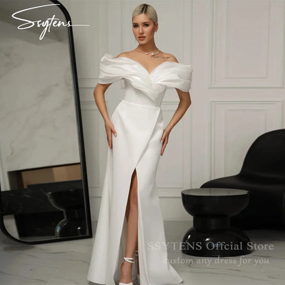 Ivory Women Wedding Dresses Dreamy Off The Shoulder Mermaid Bridal Satin Princess Bridal Gowns Engagement Dress Vestidos De Gala