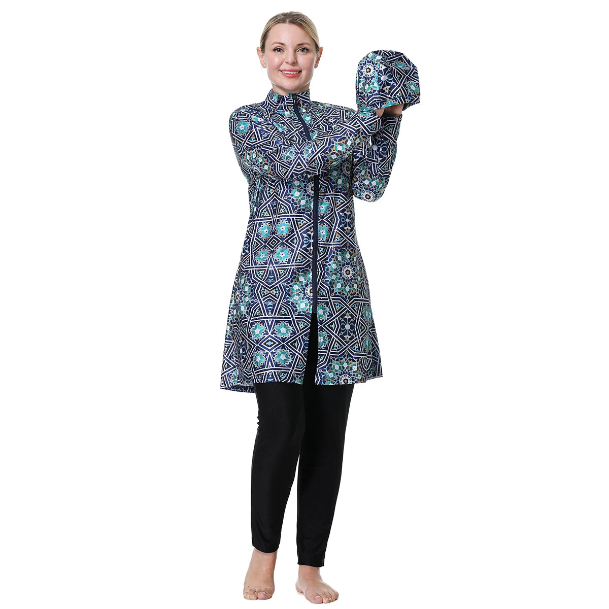 H1024 Muslim Women Fullcoverage  Long Sleeves Cover Up Burkinis Three Pieces Plus Size Printing  Swimwear Suits