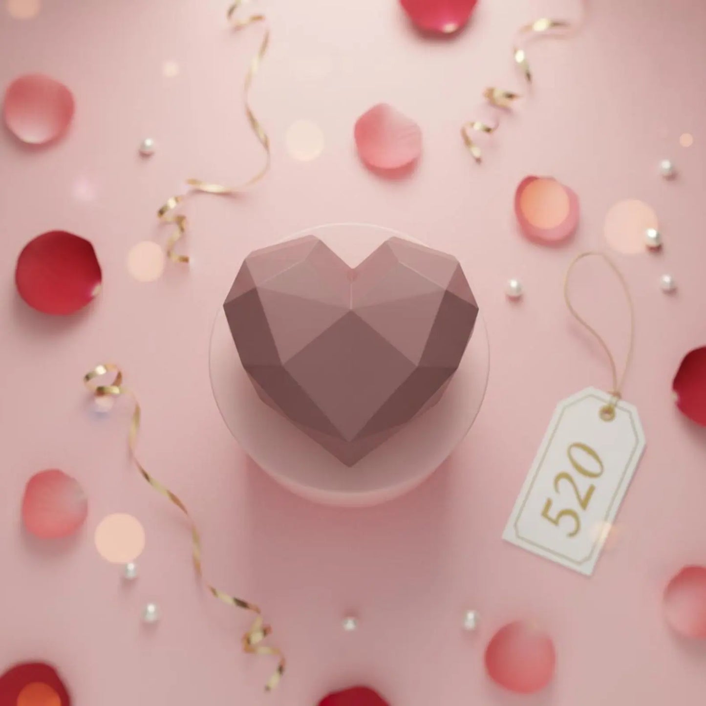 Heart Shaped Gift Box Waterproof Plastic Flower Box Faceted Design Flower Container Recyclable for Partners, Anniversary