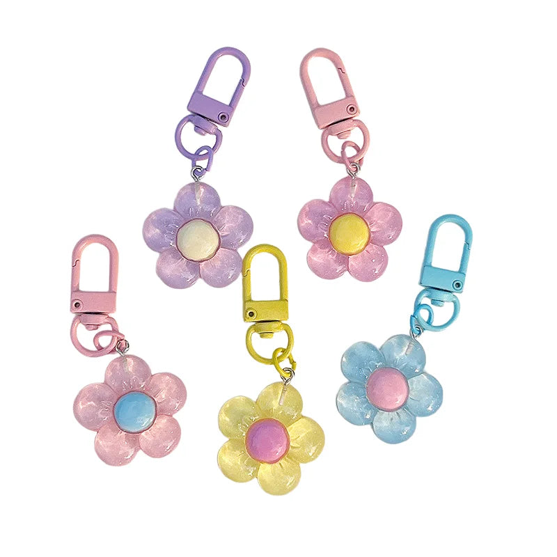Cute Flower Keychains for Women Clear Resin Keychain Lobster Clasp Bag Purse Charms Backpack Decorations Jewelry DIY Accessories