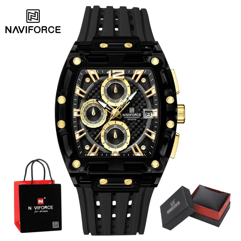 NAVIFORCE Man's Watch 5ATM Waterproof Quartz Chronograph Silicone Strap Stylish Students Sports Male Luxury Wristwatch Gifts Box