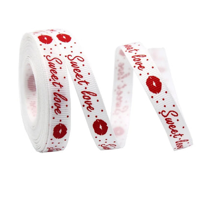 5 Yards Red Love Printed Ribbon Single-Sided Handmade Ribbon Heart Print Ribbon Polyester Gift Wrap Rope Valentine's Day