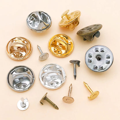 50pcs 8mm 11mm Pin+ Back Stabbing Brooch Pin Settings Flat Base Brooch Pins Butterfly Clasp DIY Jewelry Making Accessories