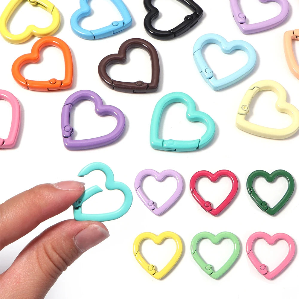 5pcs Alloy Heart Spring Clasps Snap Hooks Carabiner Keychain Clips Dolls/Label Connector For Jewelry Making DIY Accessories