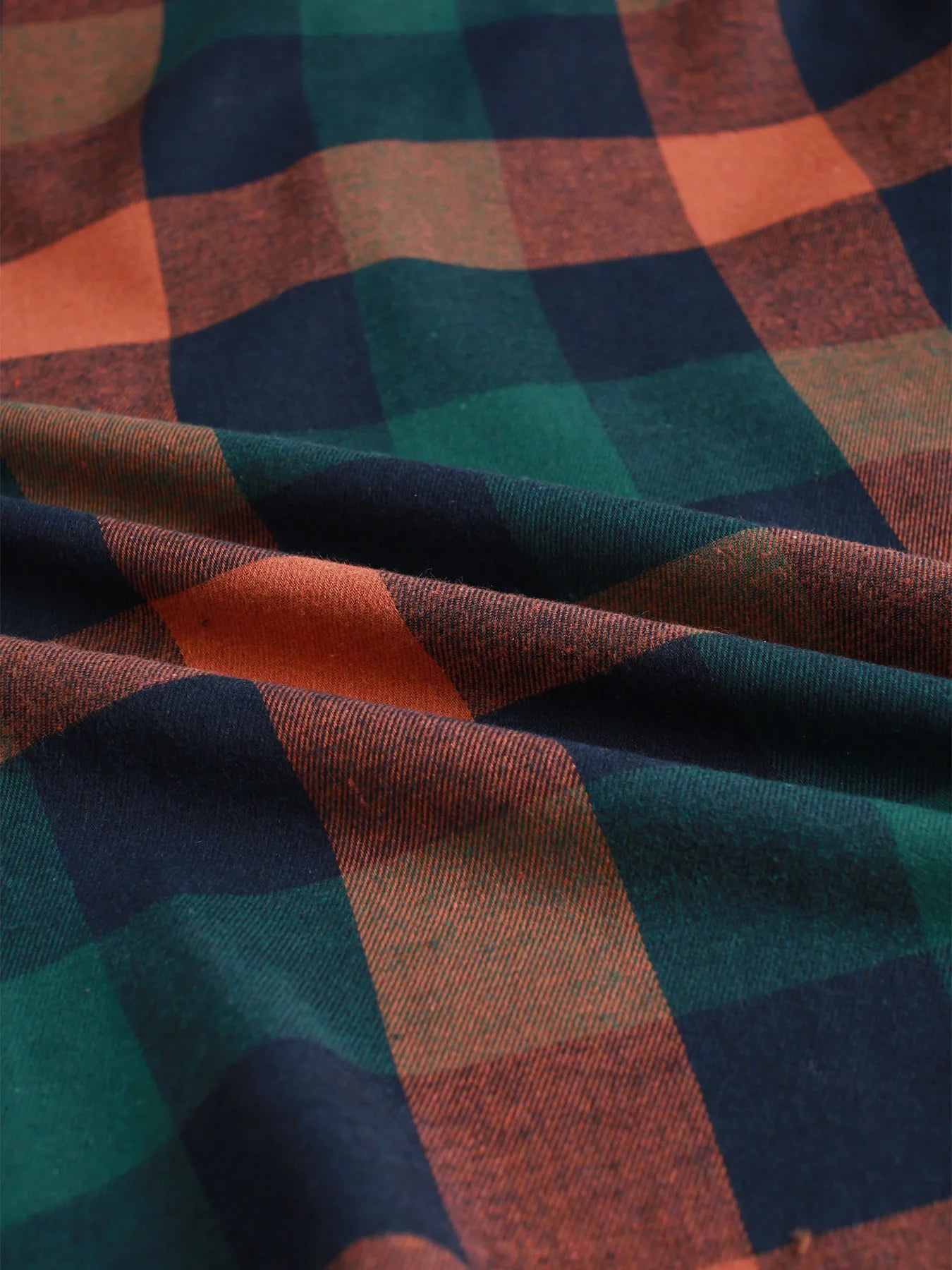Men's Retro Orange Green Plaid Flannel Shirt Spring Fall Loose Casual Button-Down Jacket