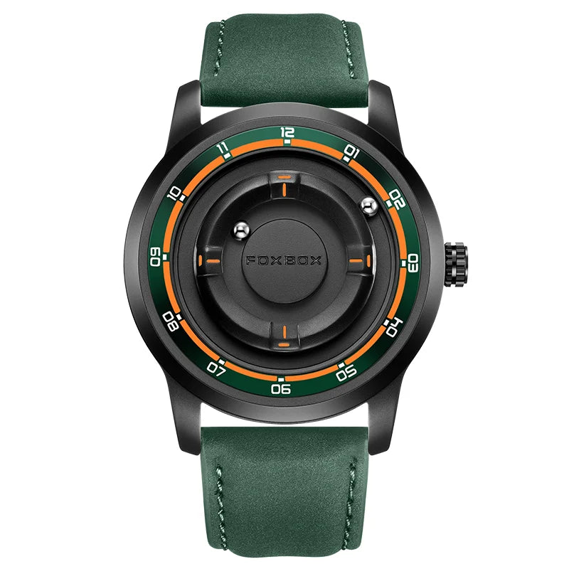 LIGE FOXBOX Fashion Man Magnetic Watch Unique Dial Business Stainless Casual Srolling Bead Waterproof Quartz Men's Watches Gifts