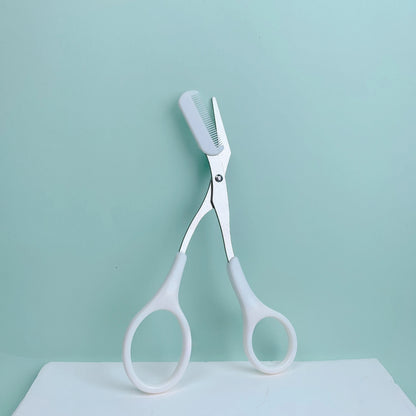Pink Eyebrow Trimming Scissors with Built-in Comb - Stainless Steel, Precise Grooming Tool, Creating Perfect Eyebrows