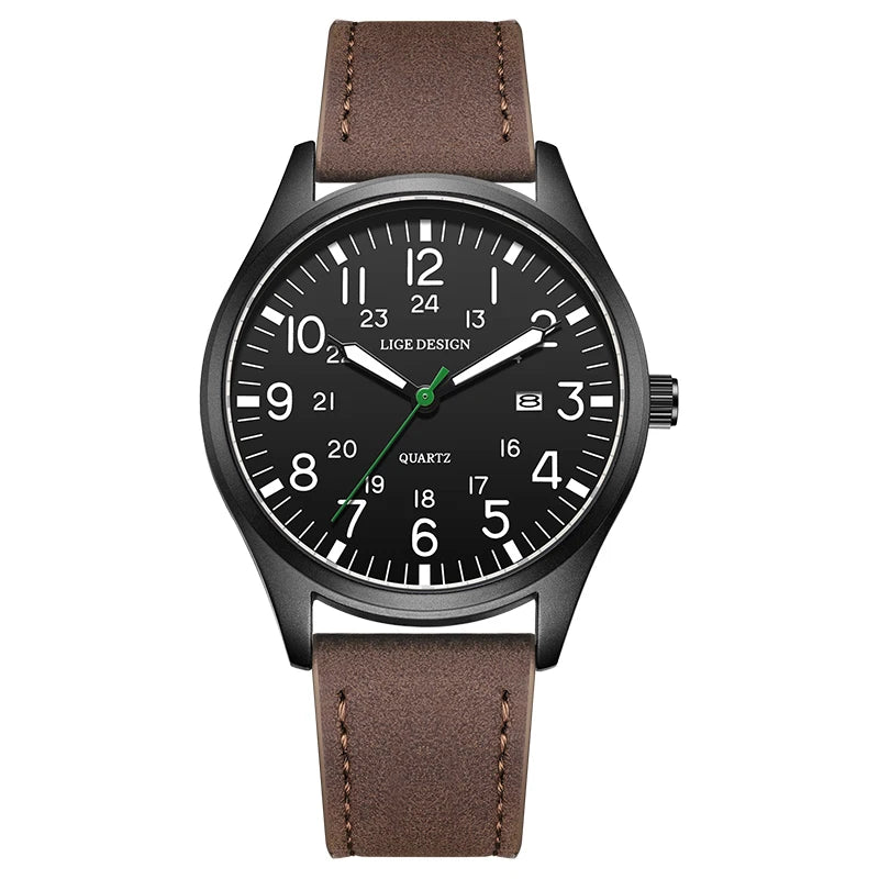 LIGE 2025 TOP NEW quartz wristwatch Arabic Watch for Men Luminous Green Nylon Luxury Leather Wrist Men Watch Montre Homme+BOX