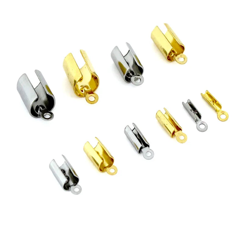 30-50pcs Stainless Steel Crimp End Clasps Fastener Connectors Cord Rope Clips for Necklace Bracelet Jewelry Making DIY Supplies