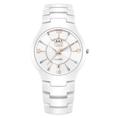 LIGE Luxury Elegant Quartz Women Watches Fashion Ceramics Small Dial Ladies Watch Date Week Display Woman Wristwatch Reloj Mujer