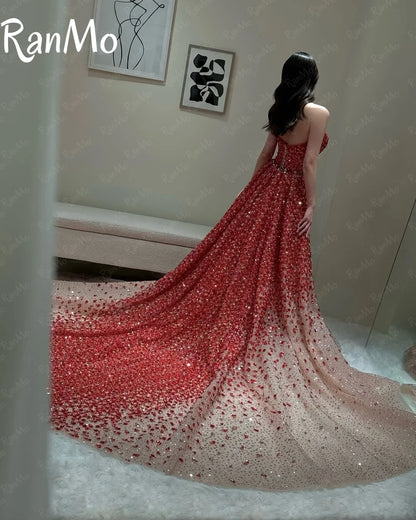 Ranmo 2025 New Customised Evening Dress Luxury Sweetheart Beaded Party Gown Sleeveless Mermaid Floor-Length Party Dress فسات