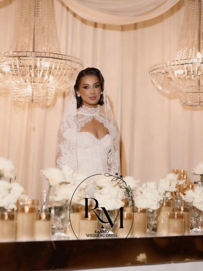 Ranmo Exquisite Mermaid Wedding Dress High Neck Full Sleeve 2026 Lace Bridal Gown Lace Court Train Customized Vestidos De Novia