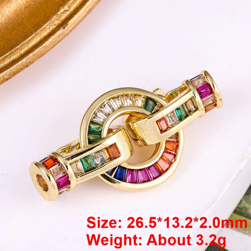Juya DIY Copper 18K Gold Plated Pendant Connector Fastener Buttob Lock Clasps For Needlework Natural Stone Pearls Jewelry Making