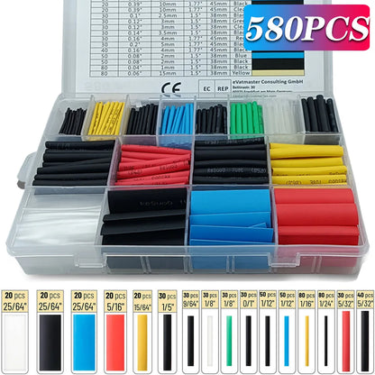 127-1060 pcs 2:1 Heat Shrink Tube Shrinking Assorted Polyolefin Insulation Sleeving Wire Cable Sleeves Wrap