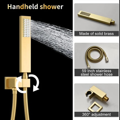 Brass Brushed Gold Digital Display Thermostatic Shower System Rainfall Shower Faucet  Bathroom Shower Faucet with Body Jets