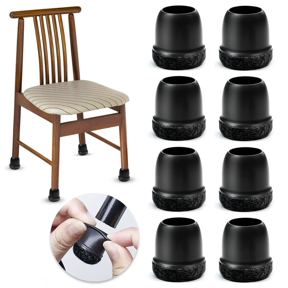 8pcs Black Round Chair Leg Protectors Anti-Slip Silicone Foot Covers for Hardwood Floors Furniture Feet Pads to Prevent Scratche