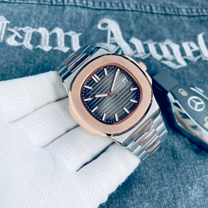 Customized Logo/Name Premium Luxury Men Automatic Mechanical Watches Special Bezel Shape Luminous Dial Stainless Steel Strap