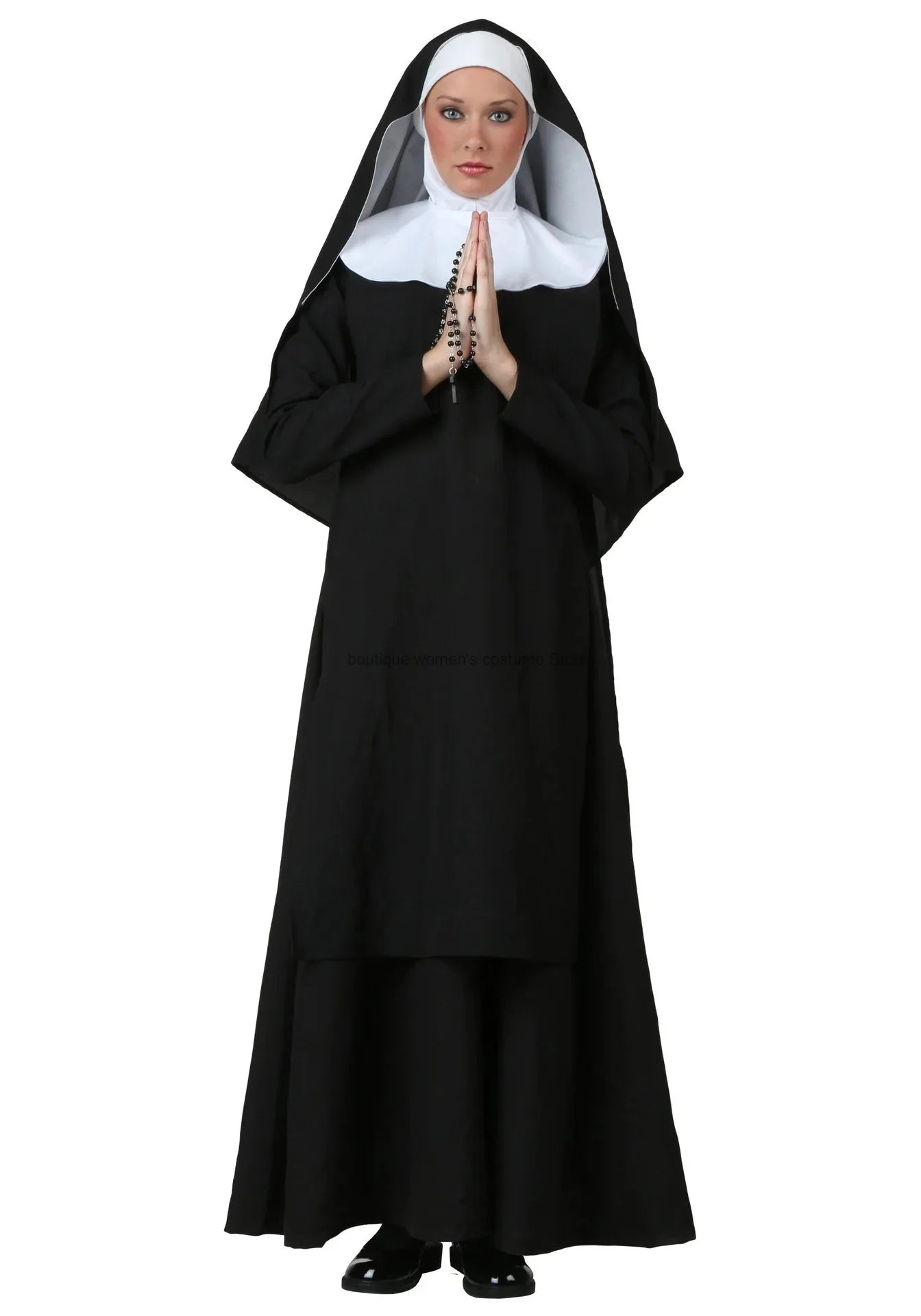 Cos Nun Sister Habit Costume Halloween Women Christian Missionary Catholic Cosplay Carnival Fantasia Fancy Dress Balck Long