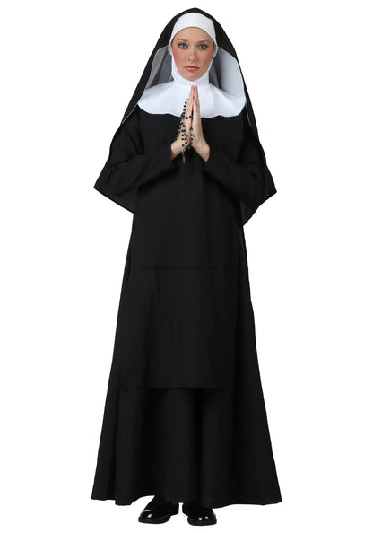 Cos Nun Sister Habit Costume Halloween Women Christian Missionary Catholic Cosplay Carnival Fantasia Fancy Dress Balck Long