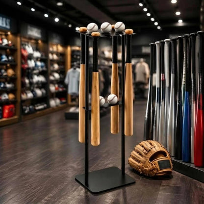Metal Baseball Display Rack Mobile Baseball Club Storage Rack Floor Club Holder Free Standing Compact Design for Home Gym