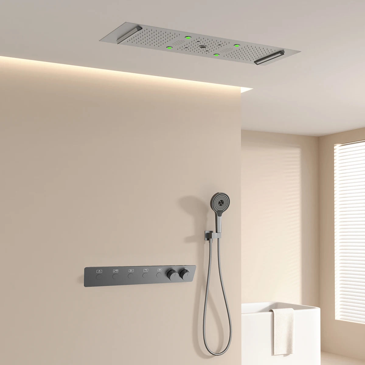 300*900mm  Bathroom Ceiling LED Thermostatic Smart Shower Faucet Set with Rainwater Waterfall Led Shower Head Set