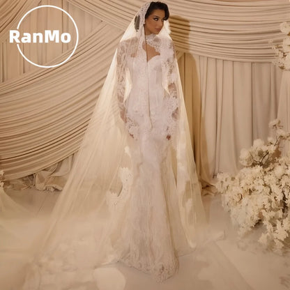 Ranmo Exquisite Mermaid Wedding Dress High Neck Full Sleeve 2026 Lace Bridal Gown Lace Court Train Customized Vestidos De Novia