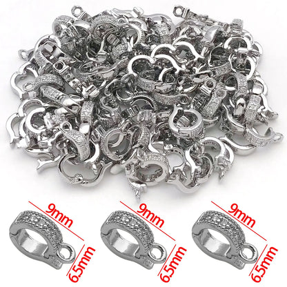 5pcs 18K Real Gold Plated Brass Inlay Zircon Hinged Charms Enhancer Bail Clasps, Melon Seed Buckle for DIY Jewelry Making