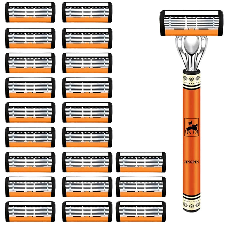 6-layer razor blade, men's stainless steel blade, classic water washed razor, sharp blade for clean shaving