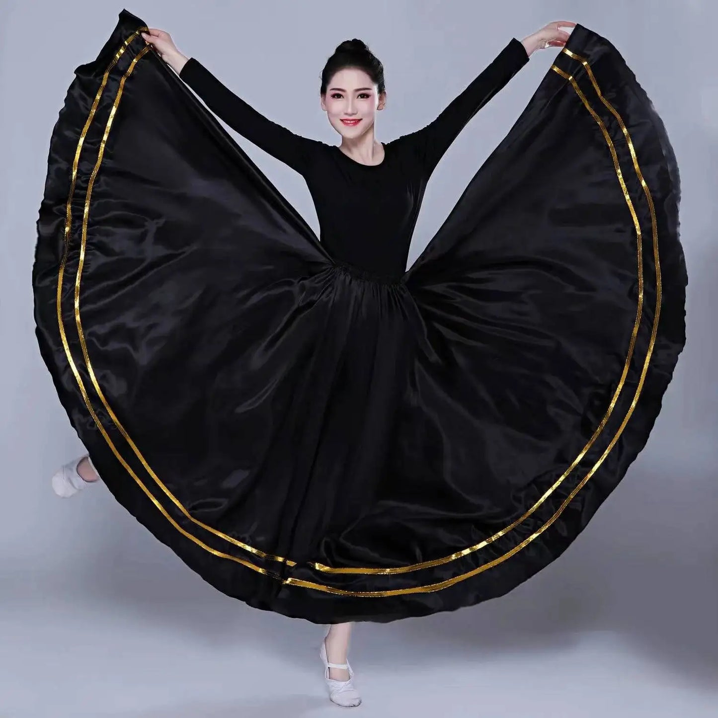 Skirt Gypsy Woman Spanish Flamenco Polyester Satin Smooth Big Swing Carnival Party Ballroom Belly Dance Costumes Dress