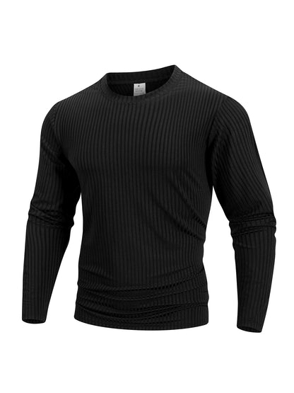 Spring Summer Men's Crew Neck Long Sleeve Top Fitness High Stretch Base Shirt Solid Color Casual Long Sleeve Pullover Clothing