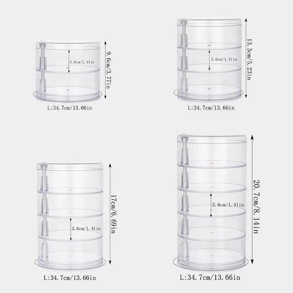 360 Rotating Jewelry Organizer Clear Plastic Storage Box Compact Multi-Layer Earring Ring Holder Dustproof Desktop Display Case