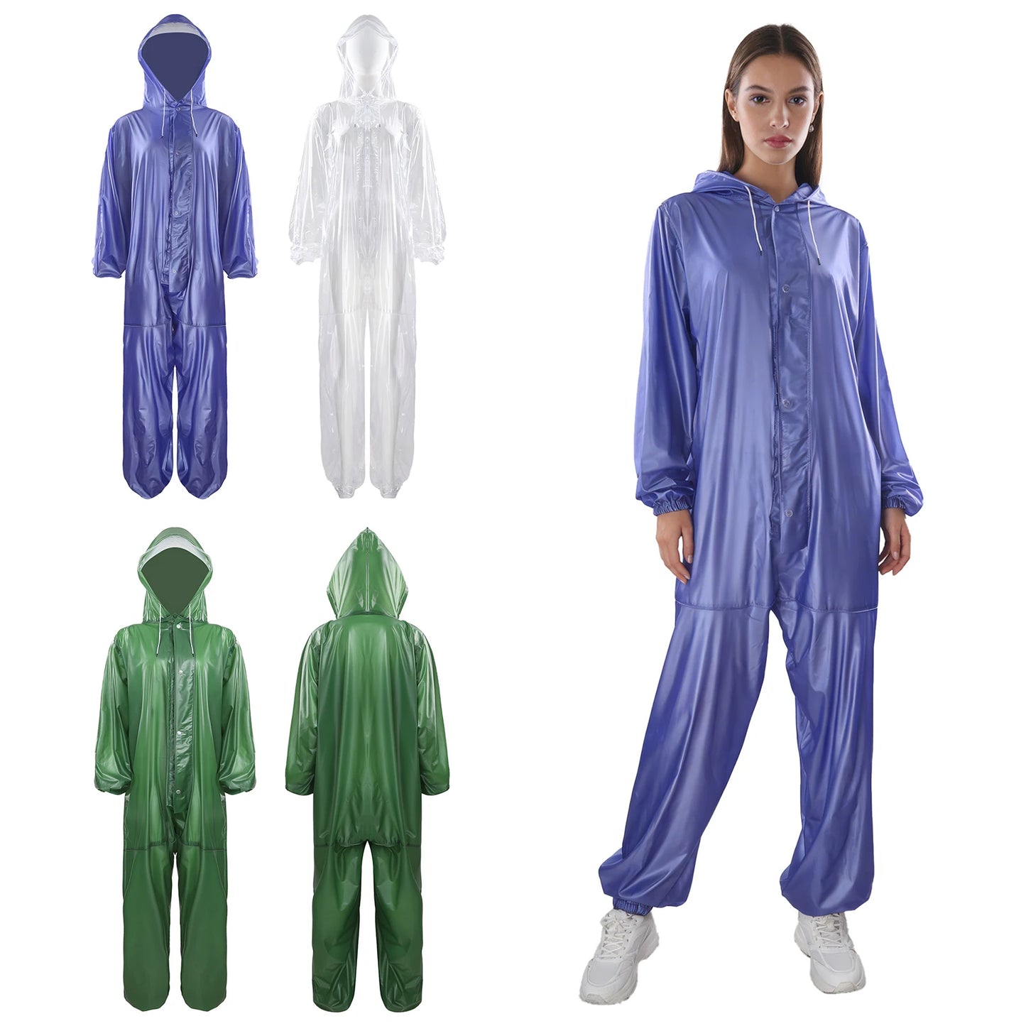 Adults Transparent Full-body Hooded Raincoat Portable Convenient One-piece Waterproof Raincoat Jumpsuit for Outdoor Workwear