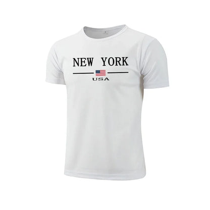 Mens T-shirt Printing Casual Exercise Tops Outdoor Jogging Marathon Clothing Summer Quick-Drying Mesh Tees Cycling Sportswear
