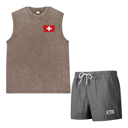 Casual Summer  sleeveless Men's 2 Piece Outfit