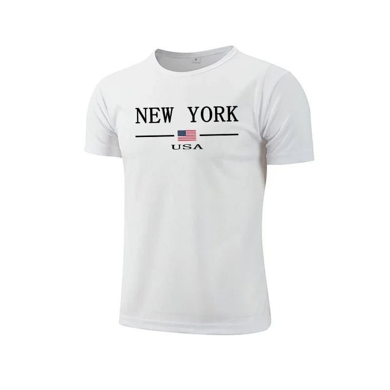 Mens T-shirt Printing Casual Exercise Tops Outdoor Jogging Marathon Clothing Summer Quick-Drying Mesh Tees Cycling Sportswear