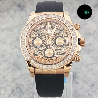 39mm men's watch VK63 movement quartz chronograph sapphire glass gemstone dial luxury business men's waterproof wristwatch