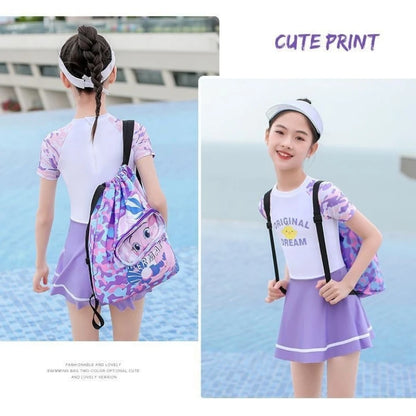 Portable Kids Swimming Bag Waterproof Dry Wet Separation Backpack with Cartoon Print, Essential Organizer for Children's Sports