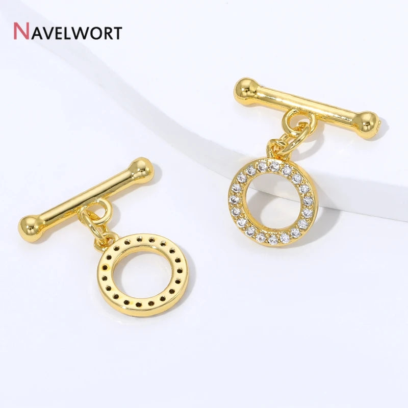 18K Gold Plated Brass Inlaid Zircon OT Clasps Connectors Toggle Clasps,for DIY Jewelry Making Necklaces Bracelets Accessories