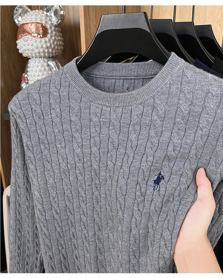 Spring and Autumn Men's Round Neck Hooded Knitted Sweater Base Sweater Loose Warm Fashion Jacquard Top