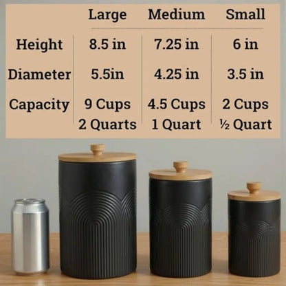 Ceramic Kitchen Canisters for Countertop Set of 3 with Airtight Bamboo Lids - Kitchen Canisters with Airtight Lids - Flour Suga
