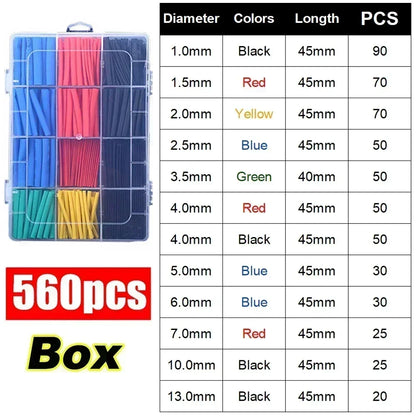 127/165/328/560/650/800pcs Heat Shrink Tubing kit 2:1 Shrinkable Wire Shrinking Wrap Wire Connect Cover Cable Repair Protection