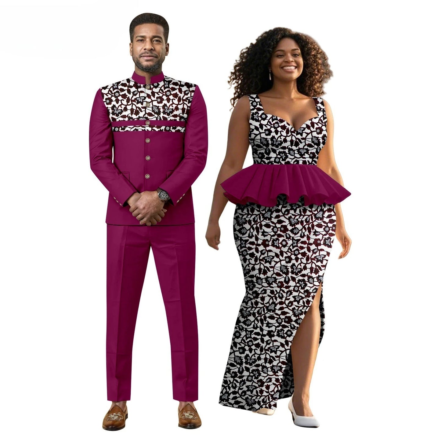 New African Print Men's Suit, Wax-dyed Couple Set, Women's Dress + Men's Suit  Women Clothing